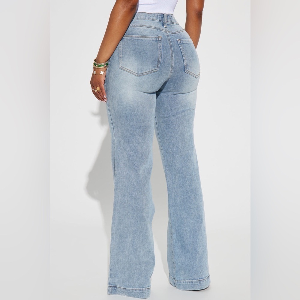 NWT Fashion Nova Bridge The Distance Wide Leg Jeans Medium Blue Wash Size 9 - Picture 7 of 13